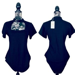 NWT Littleforbig black adjustable collar short sleeve bodysuit size large